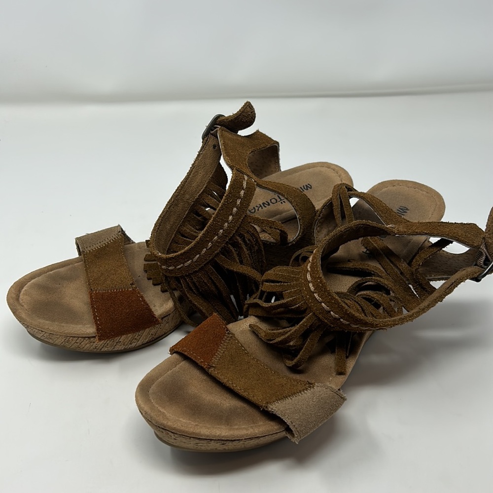 Minnetonka Brown Suede Patchwork Leather Fringe W… - image 2